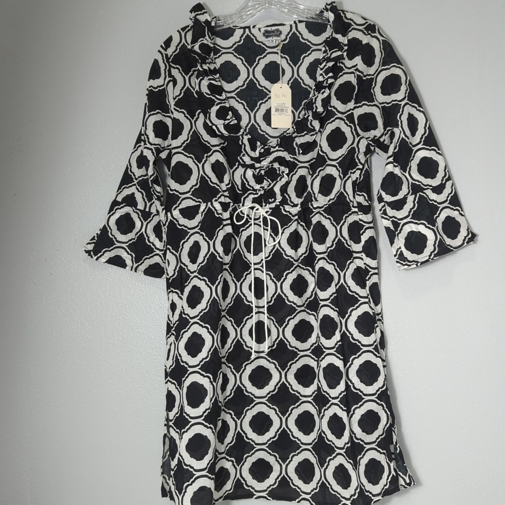 NWT Women's Size Med. Mudpie Anna Belle Tunic Black Honeycomb Beach Pullover 502